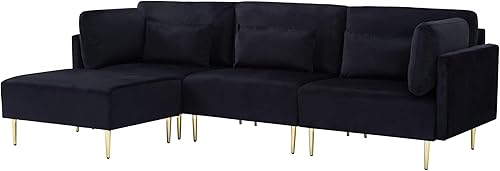 Miniatura 9 de Sofá modular convertible moderno en forma de L de 105 pulgadas, sofá tapizado de tela de terciopelo, con diván desmontable, funda lavable y otomana,