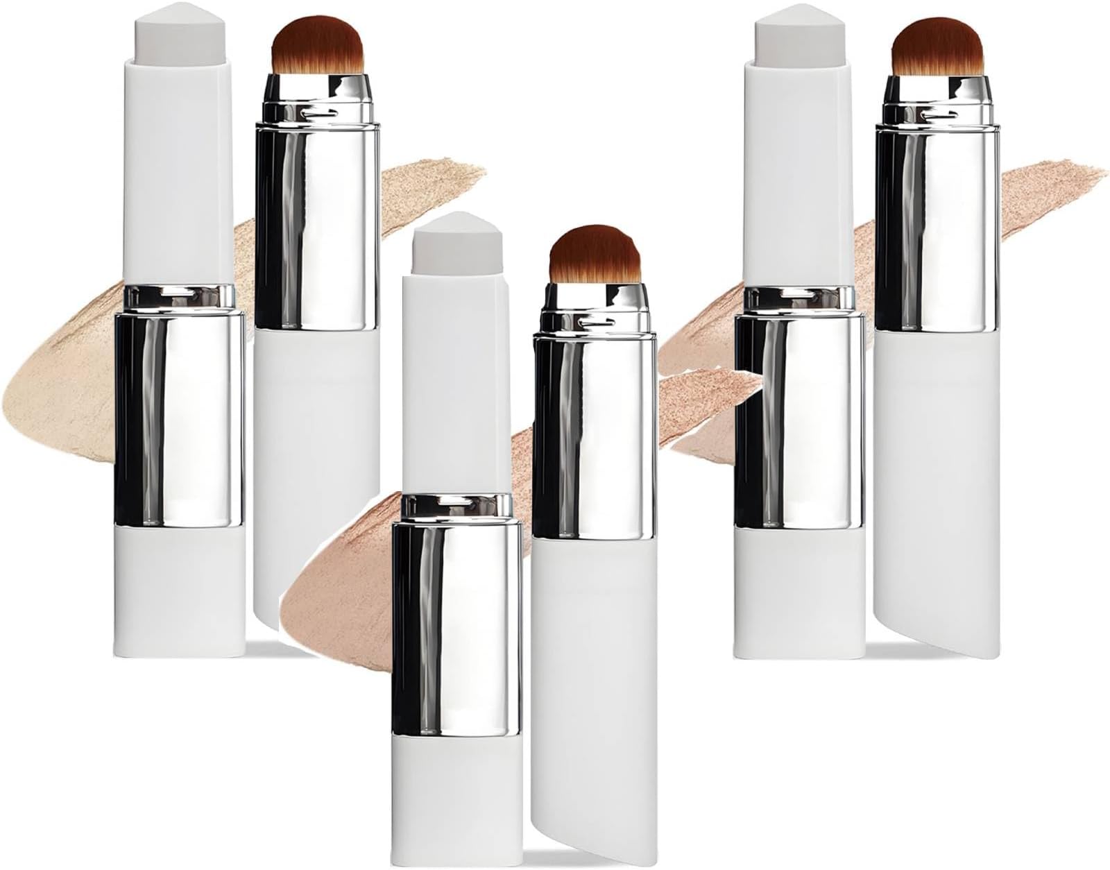 Chartming Color Changing Foundation Stick, Cover Cream Stick V White Korean Foundation Stick, Full To Medium Coverage Base Makeup, With Brush Head,Suitable for All Skin Types, Coverage (3Pc)