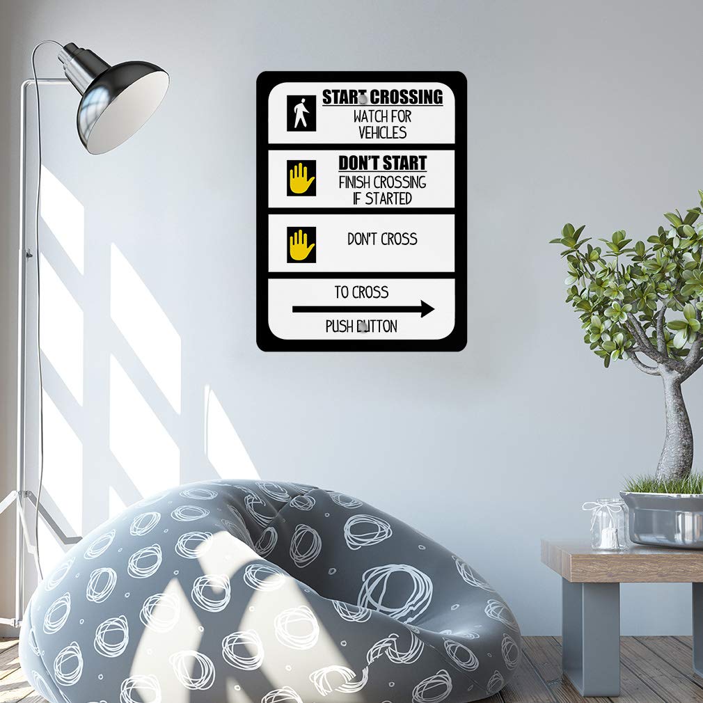 Aluminum Vertical Metal Sign Multiple Sizes Pedestrian Signal! Obey Road Rules for Your Safety A Black Crosswalk Crossing with Border Weatherproof Street 12x18Inches