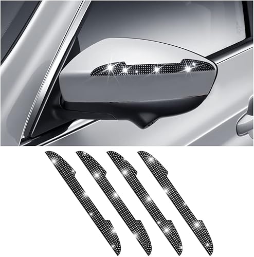 VARGTR 4 calcomanías con diamantes de imitación brillantes para manija de puerta de automóvil, protector de espejo retrovisor lateral para mujeres y