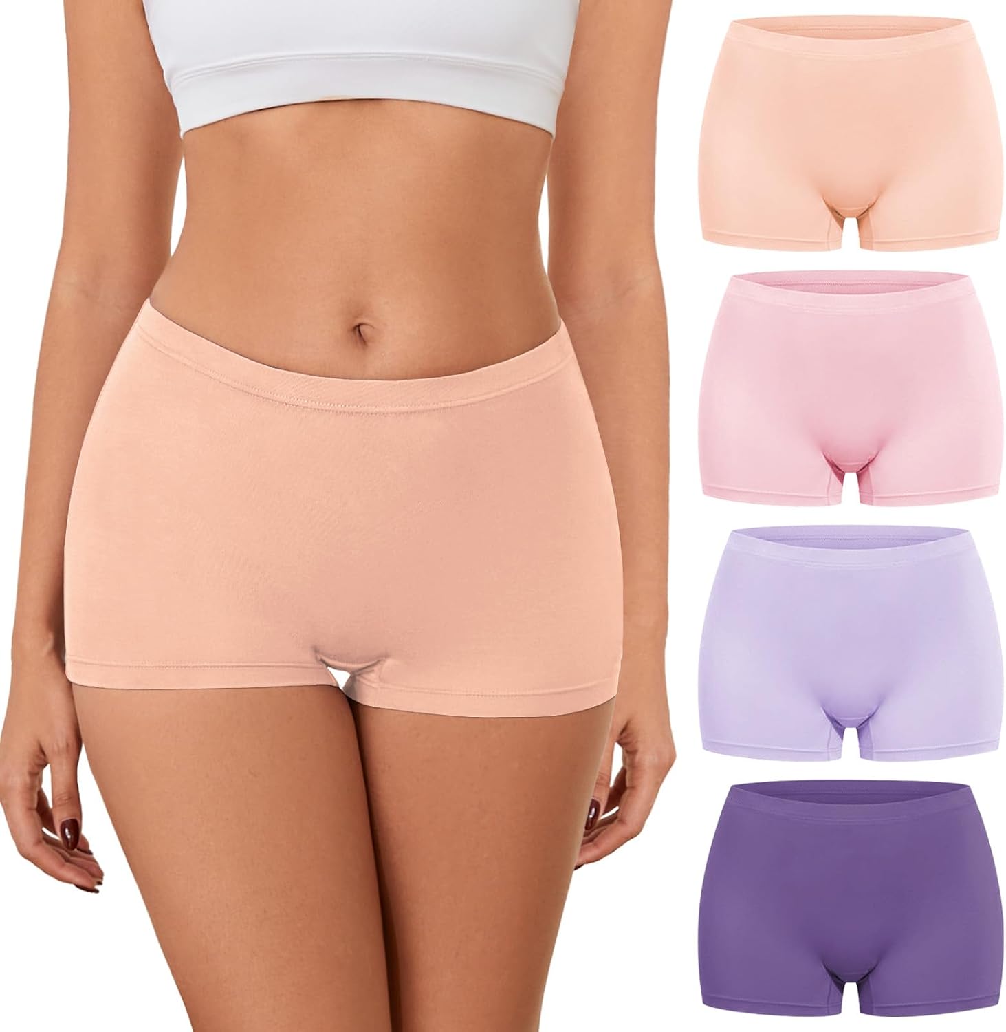 Migbean Womens Boyshorts Underwear Viscose Made from Bamboo Panties 4 Pack | Boy Shorts Underwear for Women Boxer Briefs Moisture-Wicking Breathable Mid Rise No Ride Up Double-layer Crotch Boy-Cut