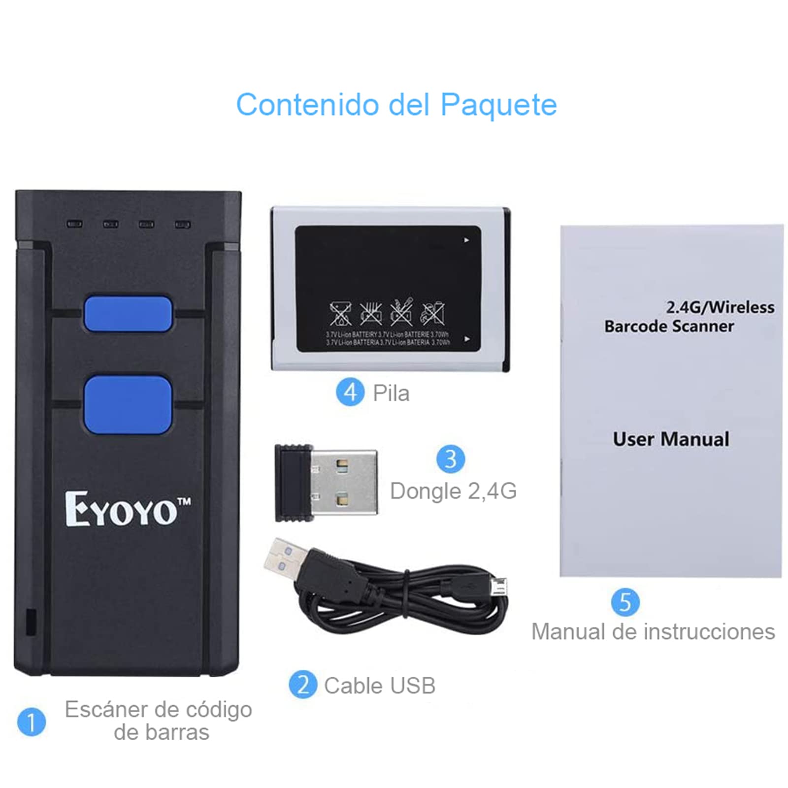 Eyoyo 1D Escáner de Código de Barras Bluetooth, CCD Mini Lector de Código de Barras Portátil Inalámbrico CMOS Pistola de Codigo de Barras para POS, Teléfonos Móvil, Android, iOS, Librería y Farmacia