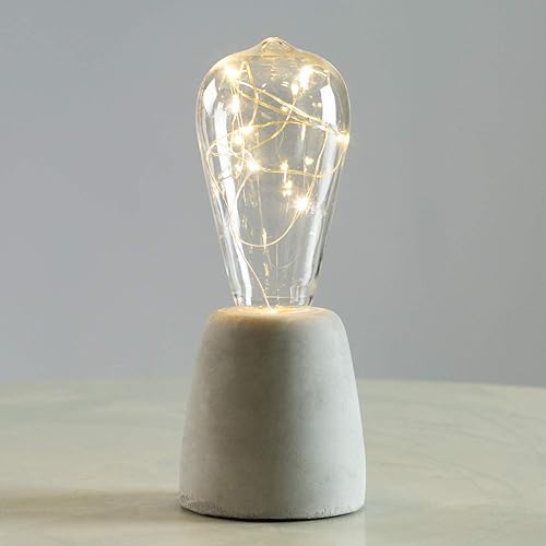 walsport Lámpara de mesa pequeña, bombilla Edison, base gris de cemento de hormigón, lámpara de mesita de noche, estilo minimalista industrial para