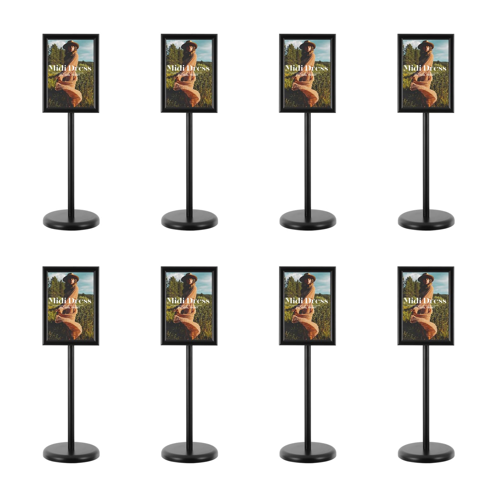 Juego de 8 soportes A4 para folletos, altura ajustable y giratorio 360°, soporte de exhibición, soporte para folletos, soporte de aluminio para publicidad, menús y pósteres (negro)