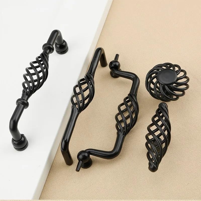 Vintage Bronze Black Cabinet Handles Hollow Out Birdcage Handles Drawer Knobs Cupboard Door Pulls Furniture Hardware 2Pcs(Bronze 96mm)
