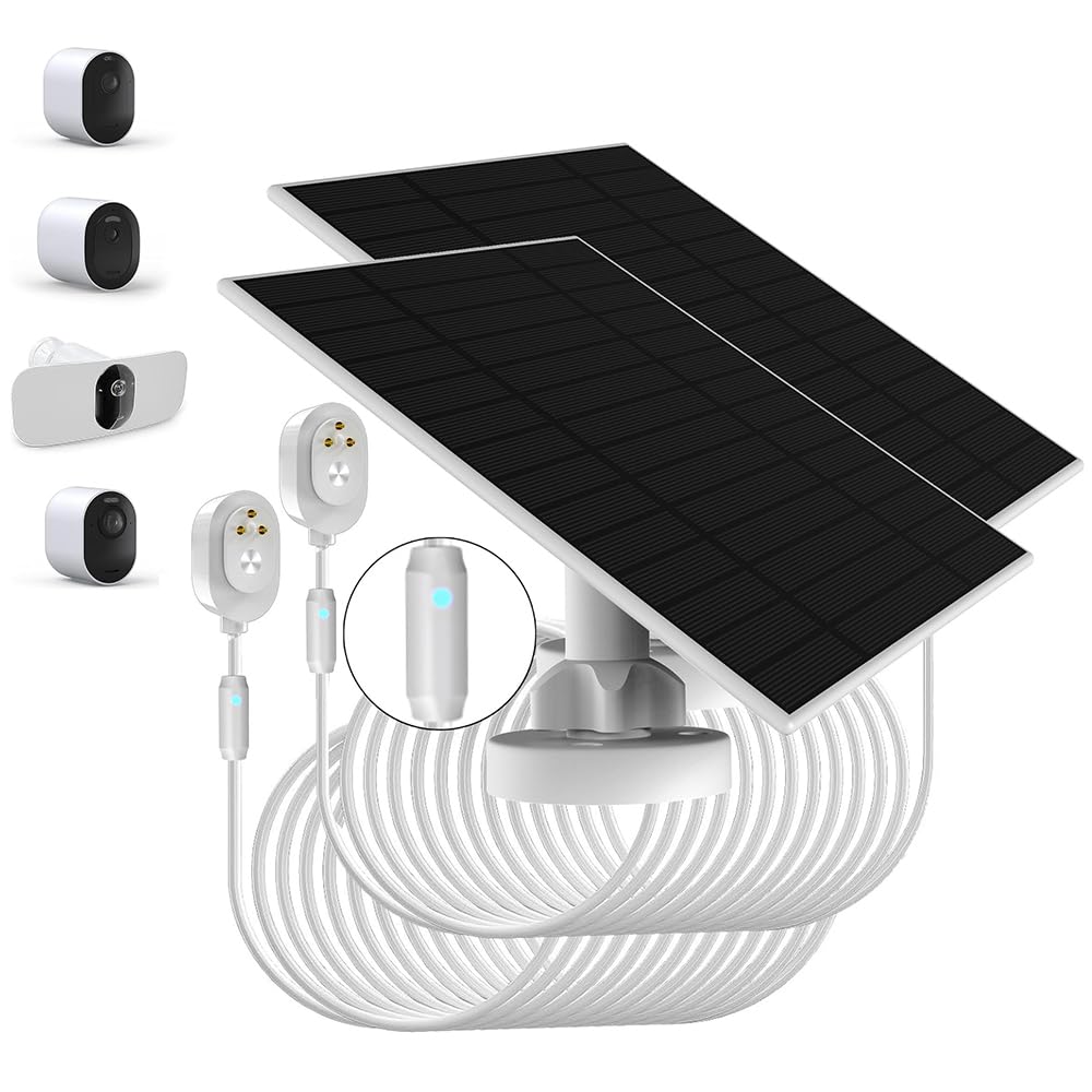 Aggiornato, con avviso di ricarica luce respiratoria,Pannello solare da 6W/5V compatibile con fotocamere Arlo Ultra, Ultra2/2XL, Pro3/4/4X/5, GO2, Floodlight (2 pack)