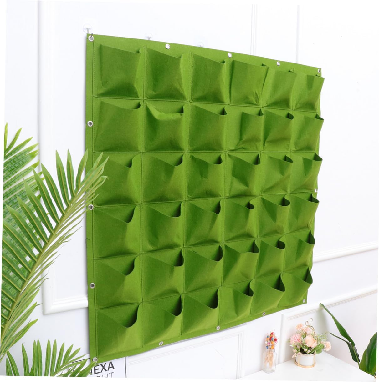 Green Felt Hanging Planter Bag Vertical Wall Grow Bag for Indoor Outdoor Balcony Garden Space-Saving Plant Container