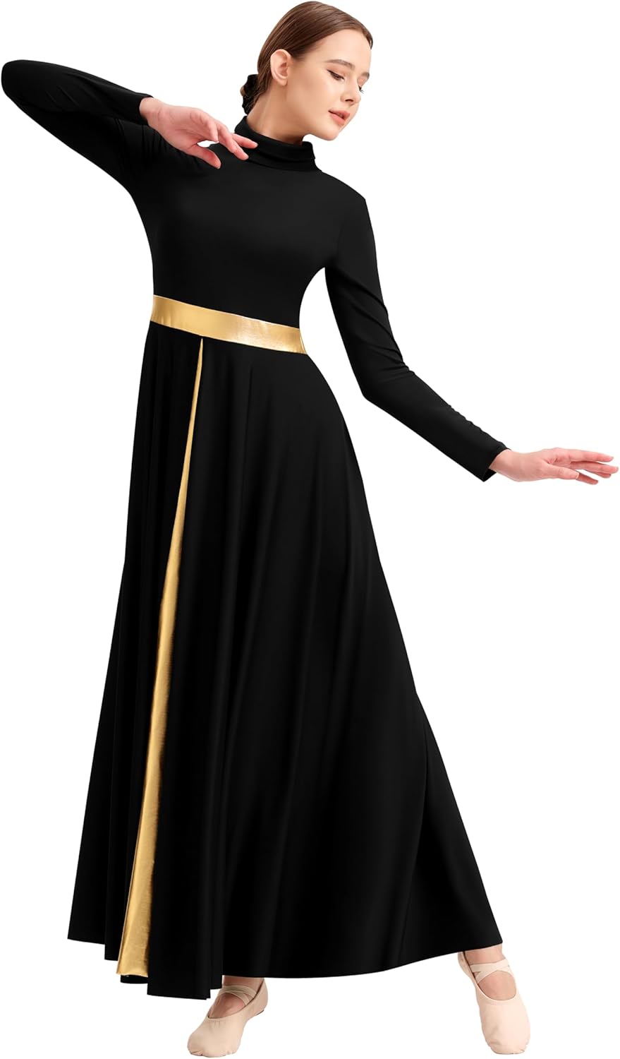 Women Praise Dance Dress High Neck Long Sleeve Dancewear Worship Liturgical Dress - Image 2