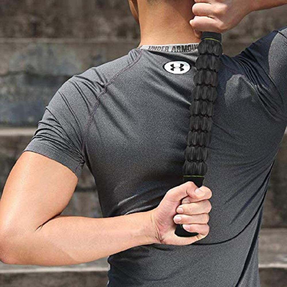 Bodylastics Deep Tissue Massage Roller Stick to Relieve Muscles Soreness, Cramping, Tightness for Legs, Back, Shoulder & Calf - 45cms Long (Black)