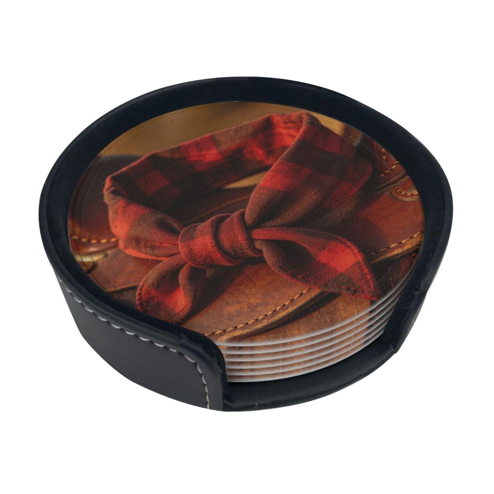 Bandana Knot Shape Leather Coasters-Set of 6 with Storage Holder