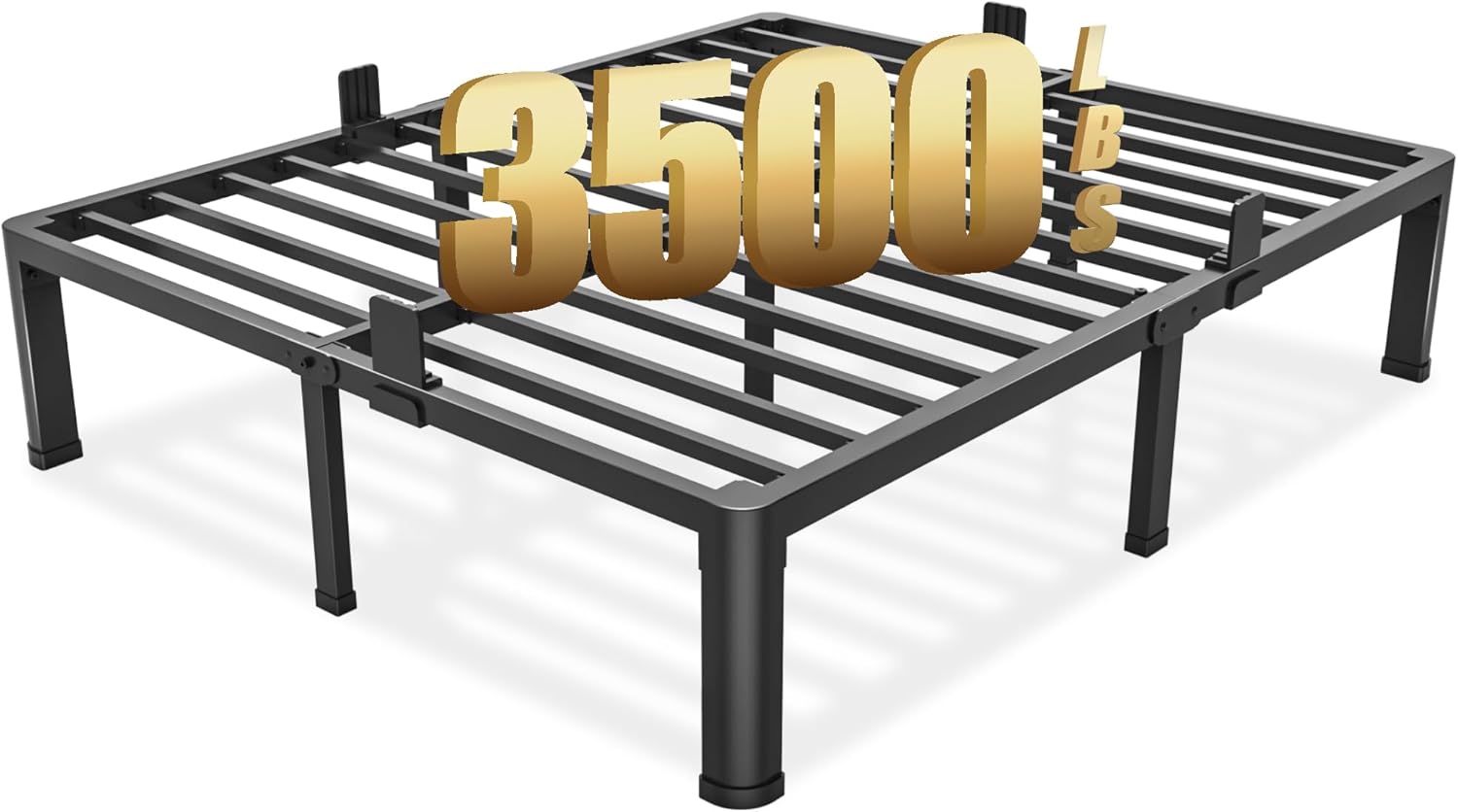 14 inch Queen Bed Frame with Round Corner Legs Mattress Slide Stopper,3500 lbs Heavy Duty Metal Platform,Steel Slats Support,No Box Spring Needed,Easy Assembly,Noise Free Queen 14 inch