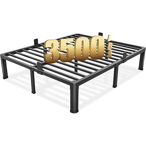 14 inch King Size Bed Frame with Round Corner Legs Mattress Slide Stopper,3500 lbs Heavy Duty Metal Platform,Steel Slat Support,No Box Spring Needed,Easy Assembly,Noise Free