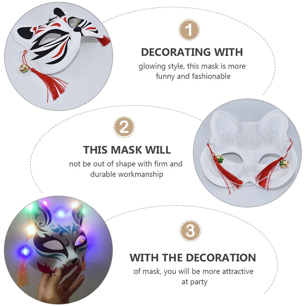 Tomaibaby Fox Cosplay Mask Japanese Style Kabuki Kitsune Costume Masks Light Up Half Face Masquerade Venetian Mask for Masquerade Halloween Party - Image 3