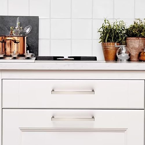 Miniatura 3 de Paquete de 10 manijas de gabinete de cocina de 6.3 pulgadas (6.299 in) de níquel satinado cepillado, tiradores de gabinete de cocina, tiradores de