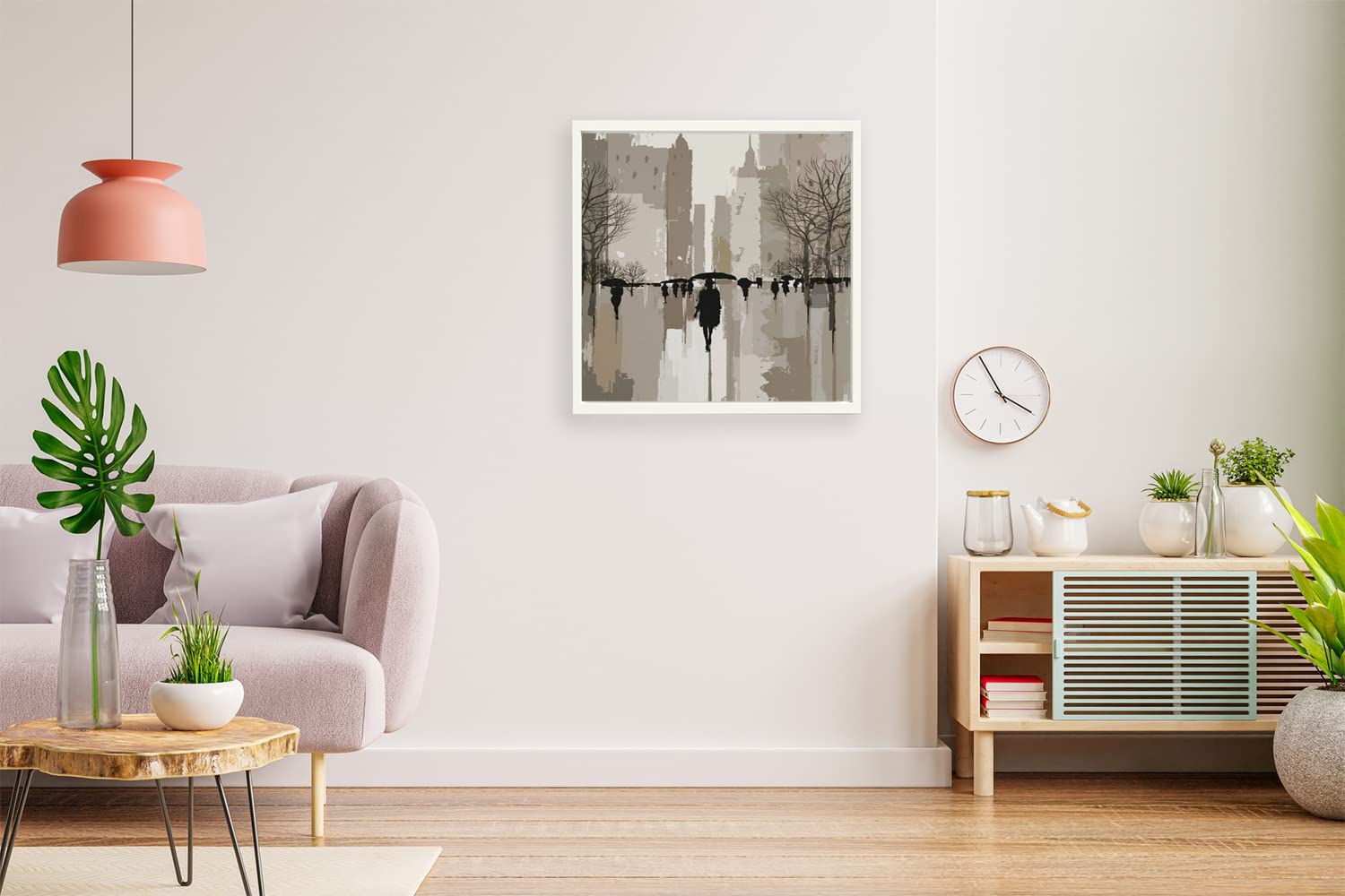 Verre Art Designs Print White Floater Framed Canvas Wall Printed Painting Art Decoration Poster (14x14 Inch) - Under The Rain, B