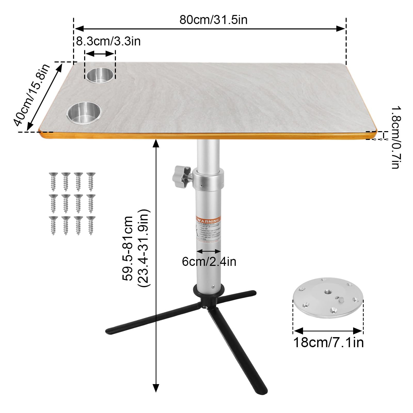 Mesa RV de doble base, sistema con patas de aluminio y base de trípode, mesa extraíble de 31.5 x 15.8 pulgadas con 2 portavasos para cámper, barco, pontón, remolque de viaje (uso en