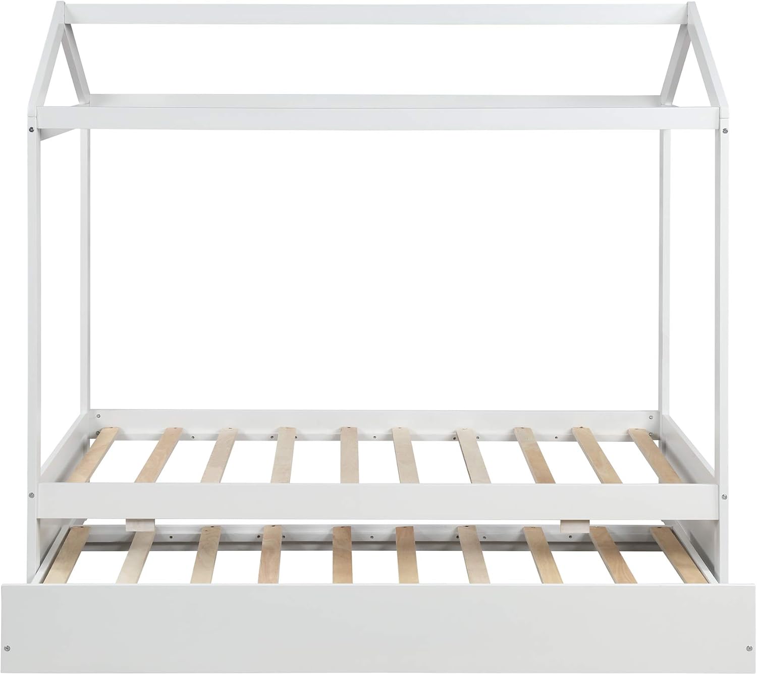 MERITLINE House Bed with Trundle, Kids House Bed with Roof Twin Size, Toldder Daybed Frame with Trundle for Boys Girls, Whitte