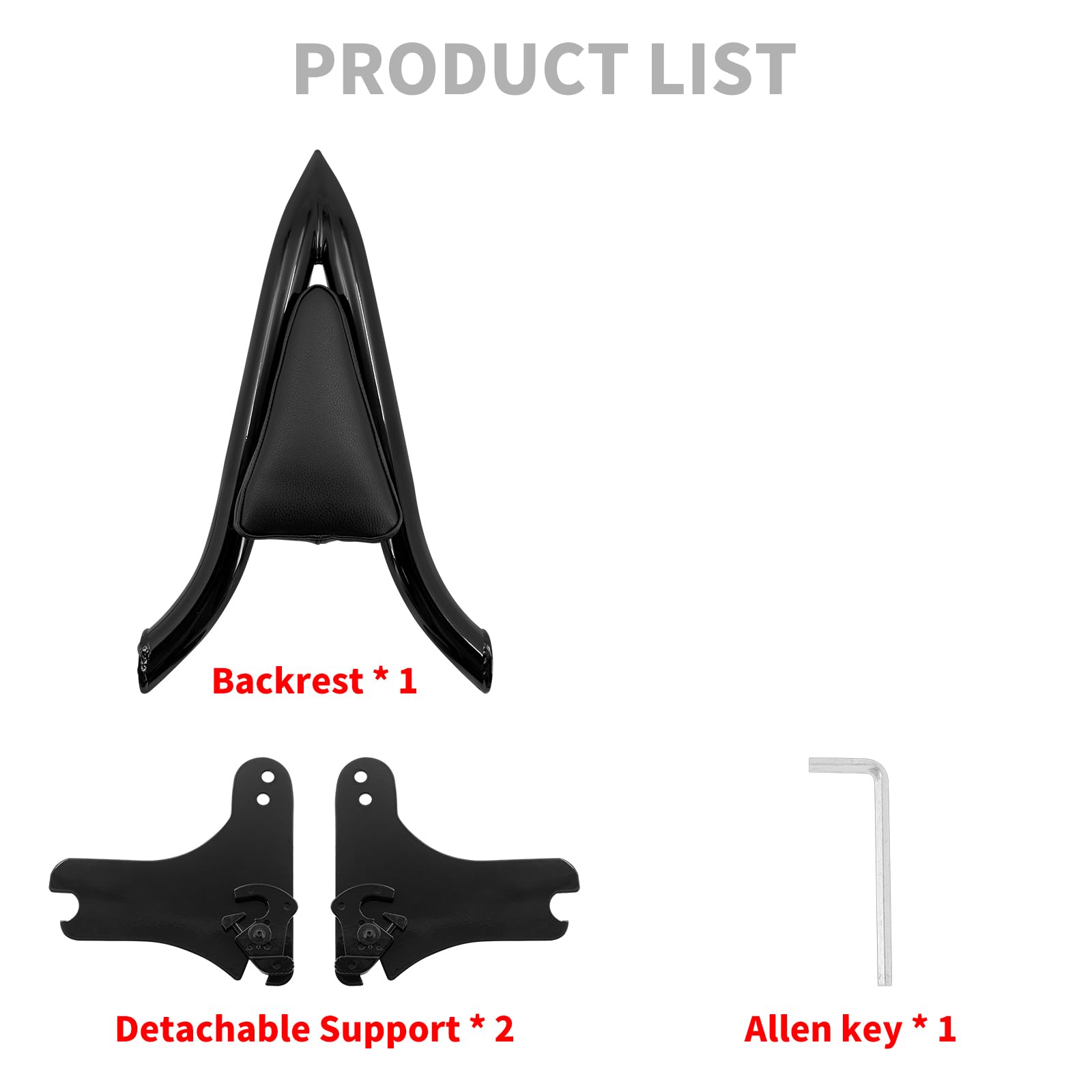 Schienale posteriore staccabile per passeggero moto Sissy Bar Cuscino schienale posteriore Compatibile con Harley Touring Road King Road Glide Street Glide 1997-2008 Nero
