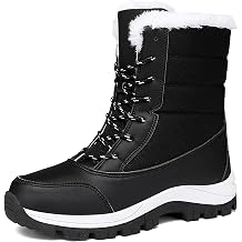 Womens Waterproof Winter Snow Boots Warm Fur Lined Lightweight Non-Slip Platform Lace Up Mid-Calf Booties for Outdoor Work Walking Boots