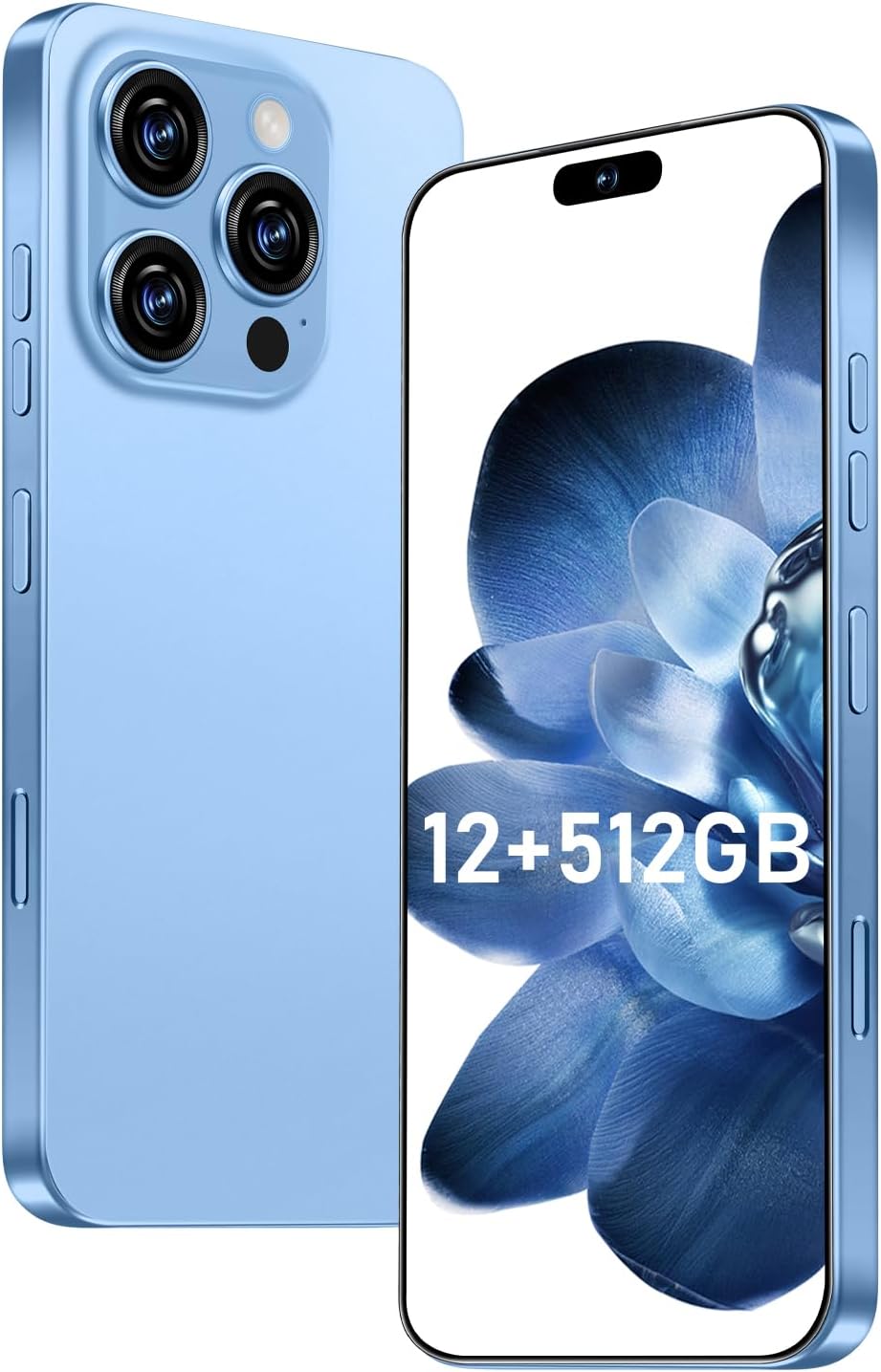 I16 ProMax Smartphone New Upgrade 12GB+512GB/6.99″ Display 68+108MP Zoom Camera,Tempered Glass Finish, 7000mAh Android 13 Smartphone (Blue)