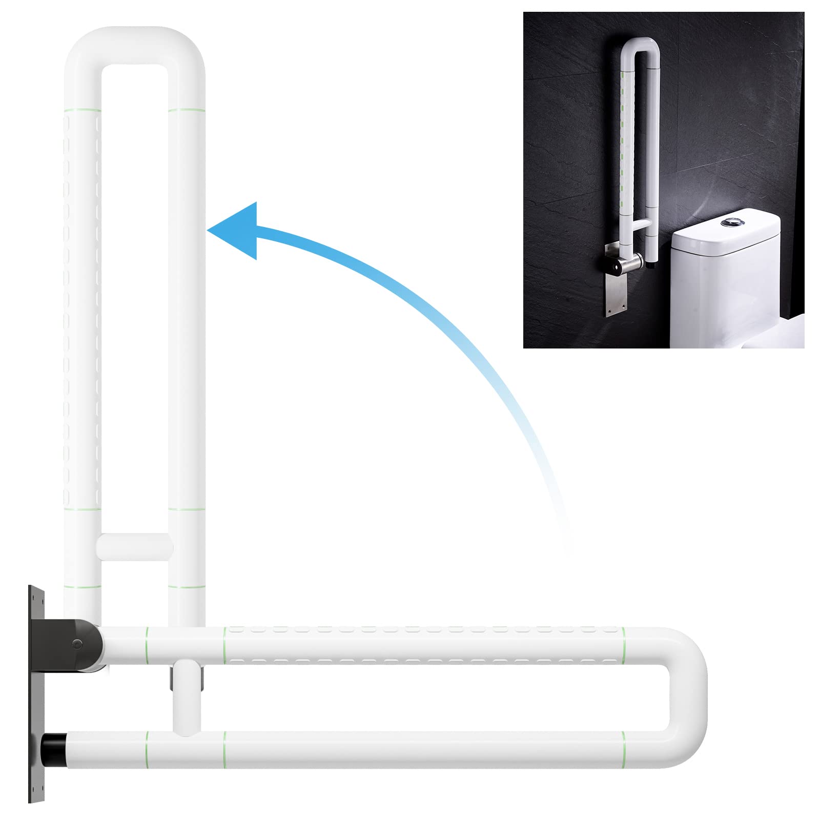 modunful Handicap Haltegriffe für Badezimmer, Flip Up Toilette - Schienen für ältere Menschen für die Wand, leuchtet in der Nacht, geeignet für schwangere Behinderte 60cm