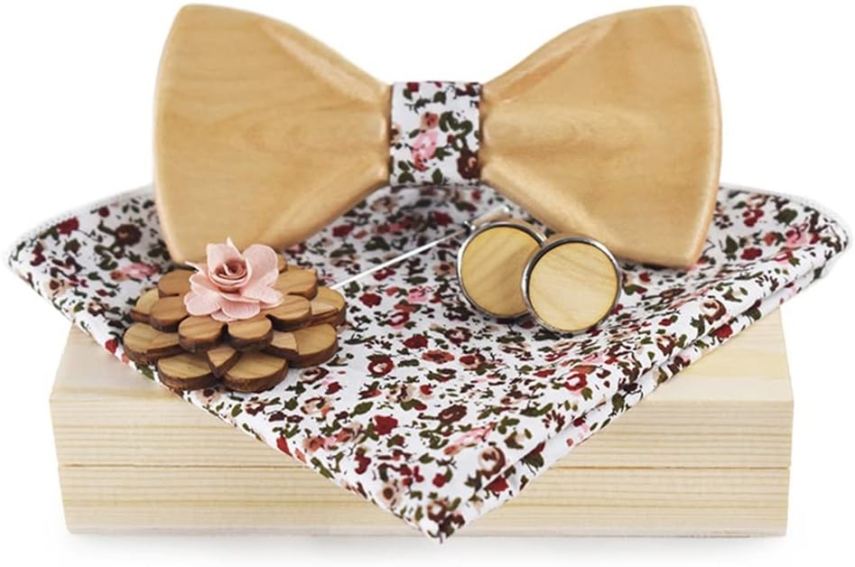 Men's Bow Tie Women's Wood 3D Handmade Brooch Set