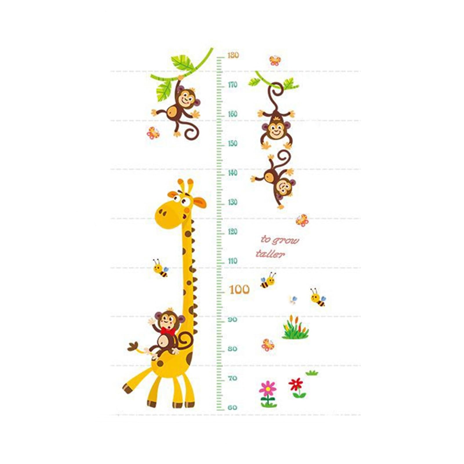 Wall Stick Wall Sticker Self-Adhesive Cute Height Chart Design Giraffe Monkey Wall Decal for DIY Kids Children Room Wall Sticker