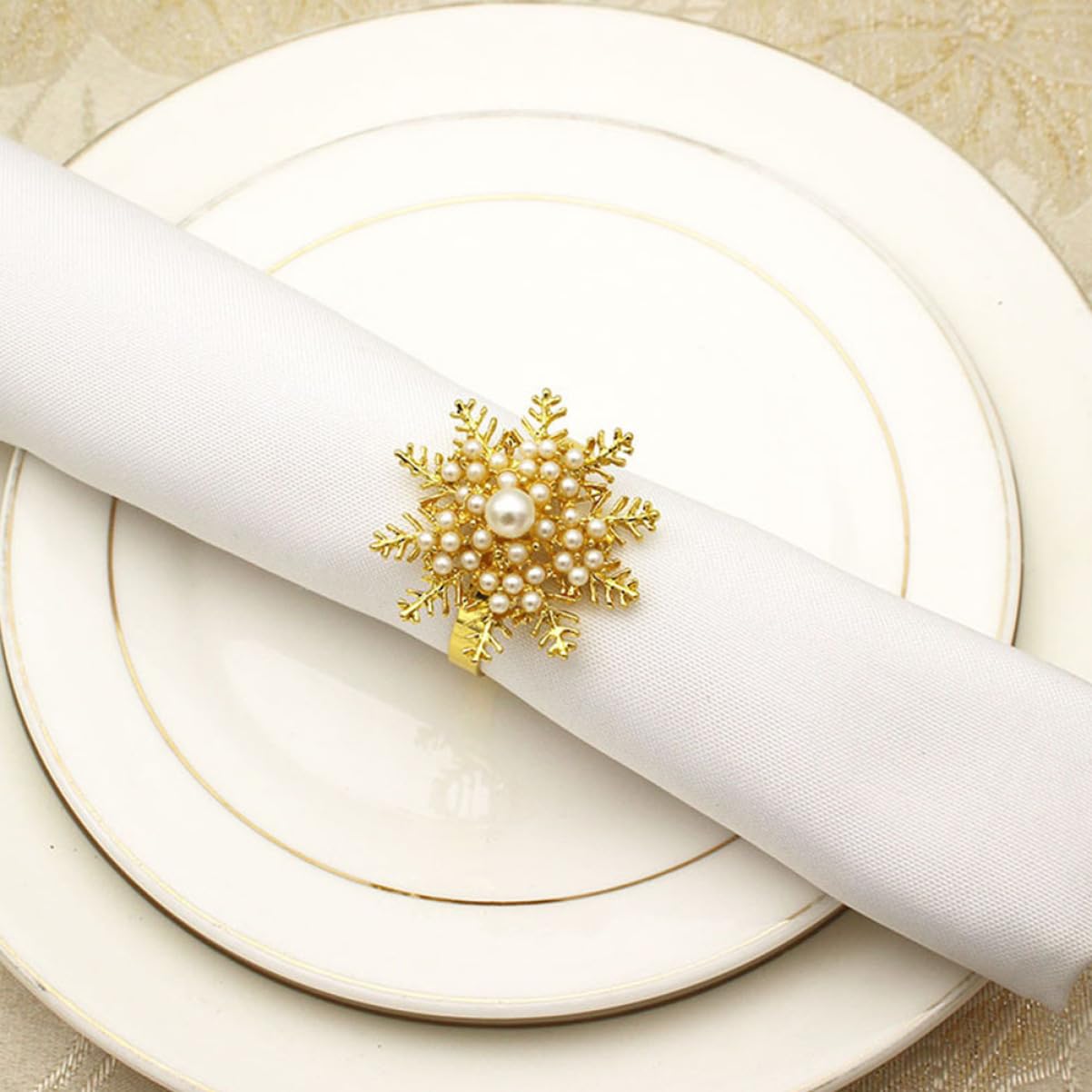 Cabilock 2 Set Fibbia Del Tovagliolo Del Fiocco Di Neve Decorazioni in Oro Vimini Portatovagliolo Natalizio Natalizie Fibbie Per Tovaglioli Fermagli Per Tovaglioli Lega Golden 6 Pezzi * 2