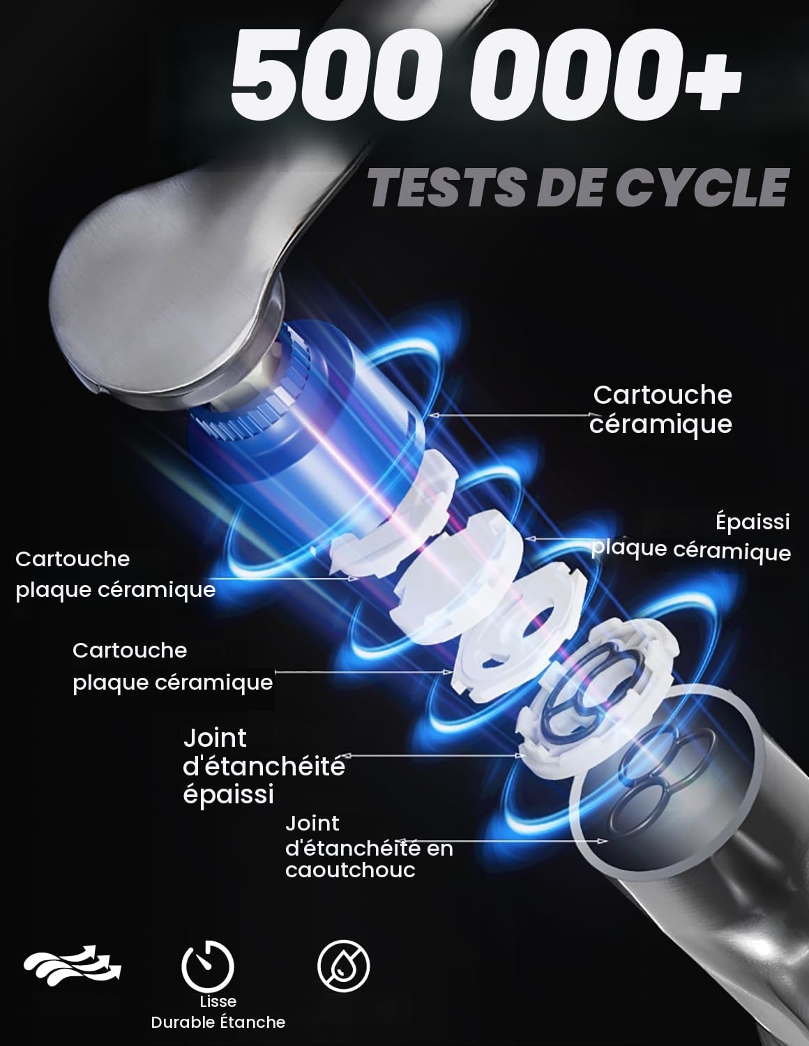 Flexible Robinet Cuisine, Robinet Mitigeur Cuisine, Robinet Cuisine Douchette, Pivotant à 360° Mitigeur Evier en Acier Inoxydable Gris Brossé, 2 Modes de Jet, Livré avec 2 Flexibles 3/8"