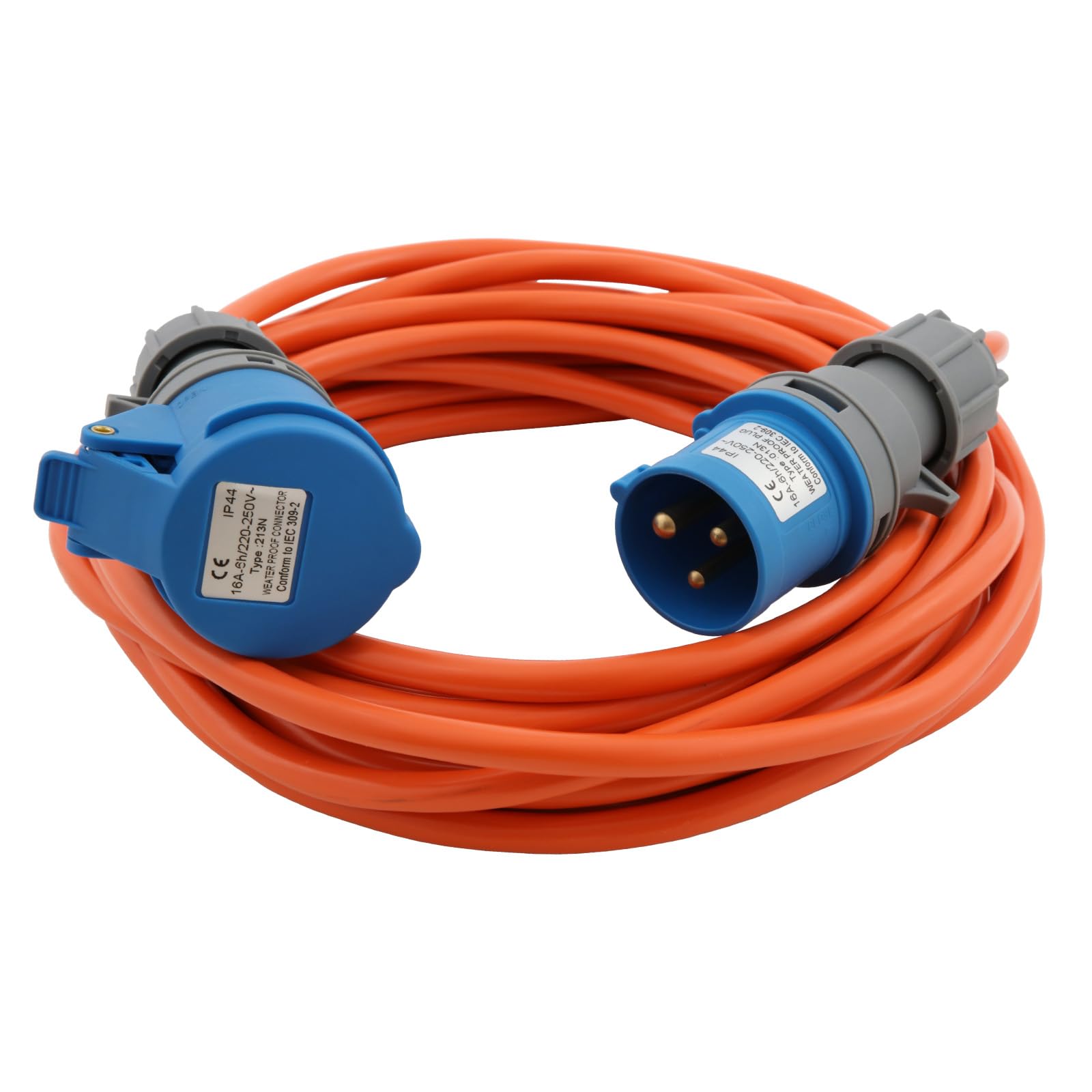 10m Rallonge de Camping, Câble de Prolongation Industriel CEE 240V 3G2,5mm² en Couleur Signal Orange | IP44 adapté à l'extérieur, Prise CEE 16A avec, Robuste pour Camping & caravanes