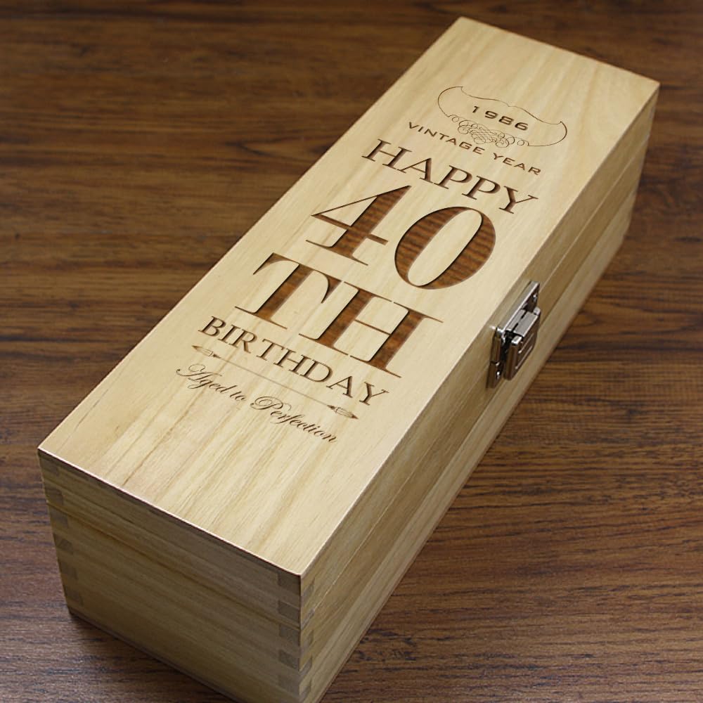 English Pewter Company Sheffield, England Natural Unique Personalised 40Th Birthday Gift - Luxury Wooden Wine Or Champagne Box Satin Lined [Hing06]