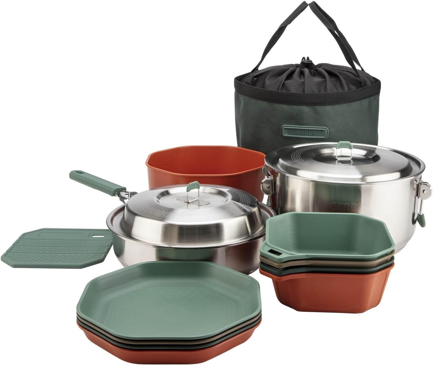 Gerber Gear ComplEAT Cook Set – Dishwasher-Safe Camping Cookware for Outdoor Cooking – Includes Saute Pan, Stock Pot, 4 Plates, 4 Bowls, Mixing Bowl & More