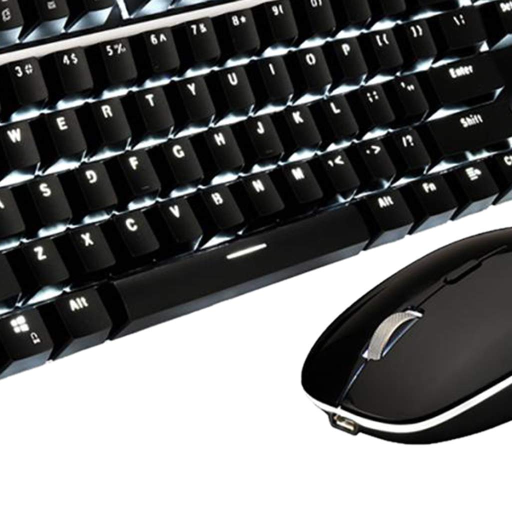 Teclado de juego mecánico y ratón, impermeable, retroiluminado, inalámbrico, para ordenador (negro)