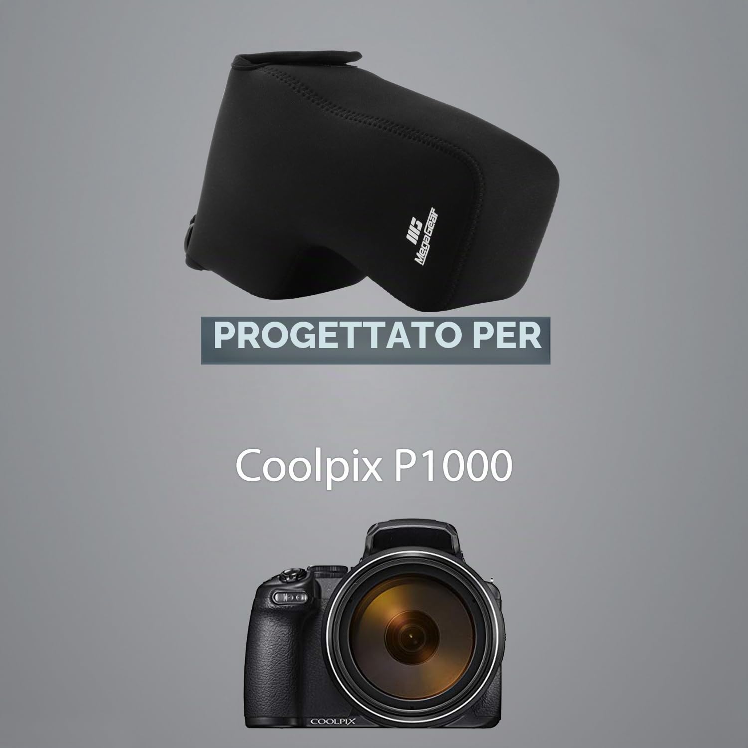 MegaGear MG1531 Nikon Coolpix P1000 Ultra Light Custodia in Neoprene per Fotocamera - Nero