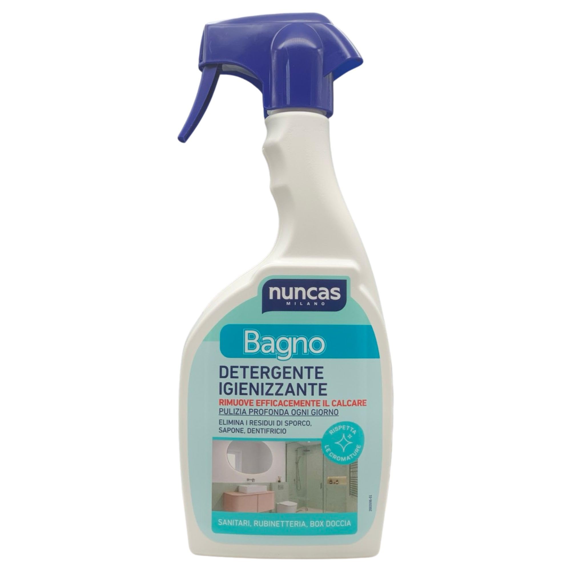 4x Detergente Igienizzante BAGNO, Rimuove Efficacemente Il Calcare. Elimina i Residui Di Sporco, Sapone e Dentifricio, Rispetta Le Cromature 500ml