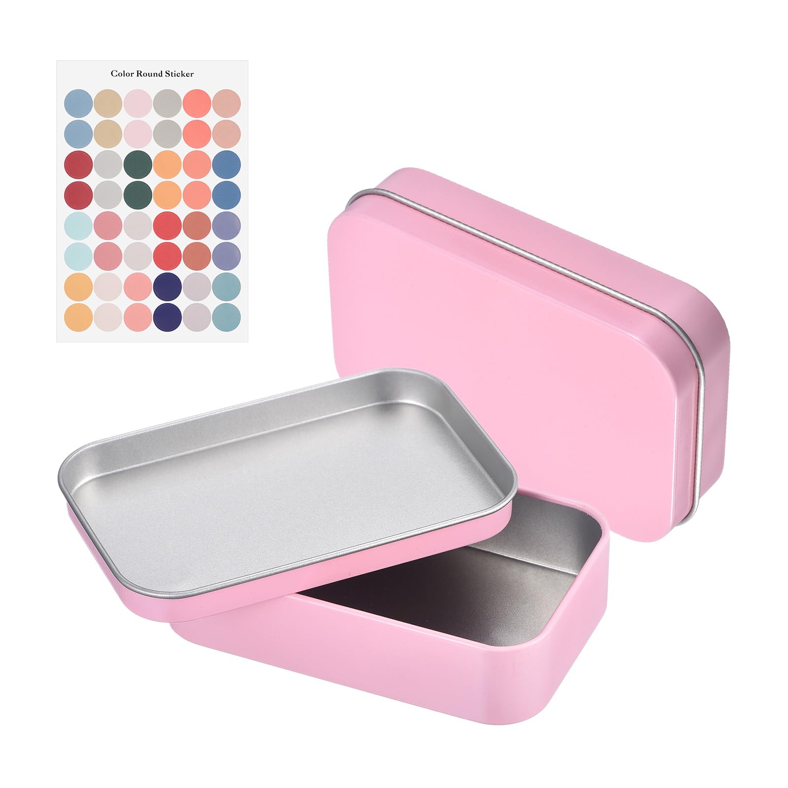 sourcing map 2Pcs Metal Tin Box Container, 3.7x2.4x0.9 Rectangular Empty Box with Self Adhesive Colored Stickers, Mini Portable Storage Containers for Candy, Drawing Pin Crafts, Pink