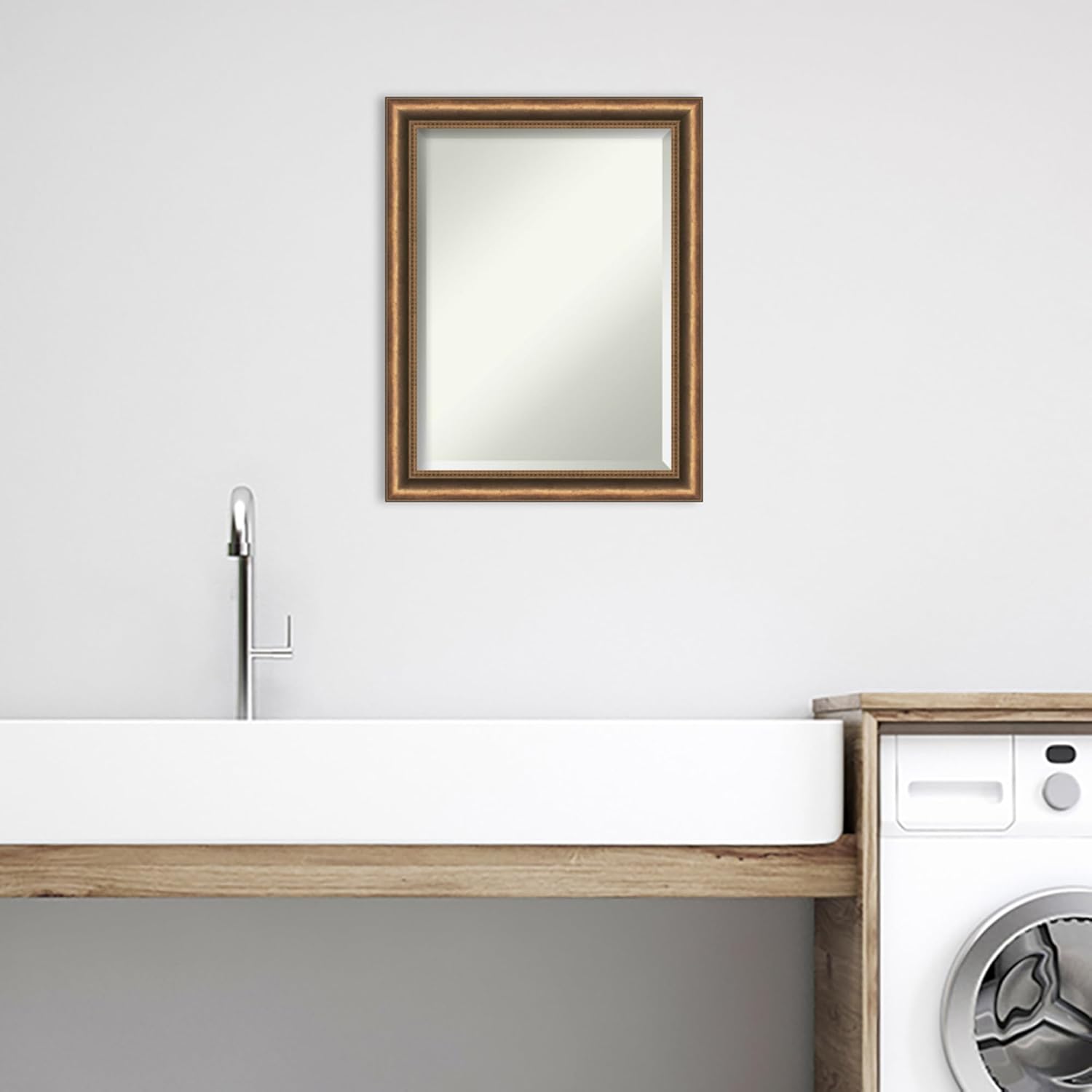 Amanti Art Bronze Bathroom Mirror for Over Sink, 28x22 Manhattan Bronze Narrow Rectangle Vanity Mirror, Medium Traditional Wood Frame, Hangs Horizonally and Vertically, Bathroom Wall Decor, Beveled