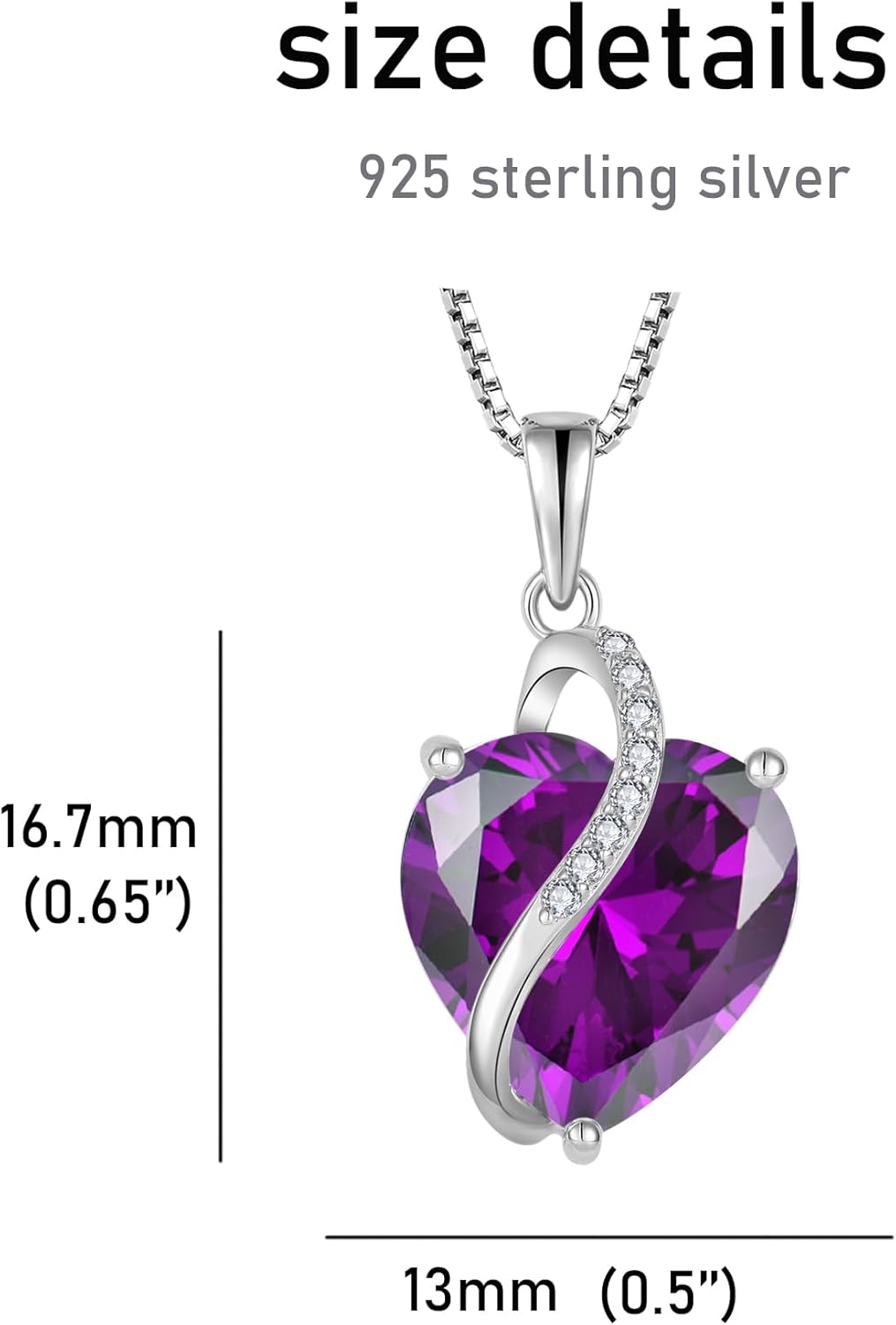 Heart Necklace 925 Sterling Silver 13 * 13mm Birthstone Pendant with Chain 5A Cubic Zirconia Jewelry for Women - Image 3