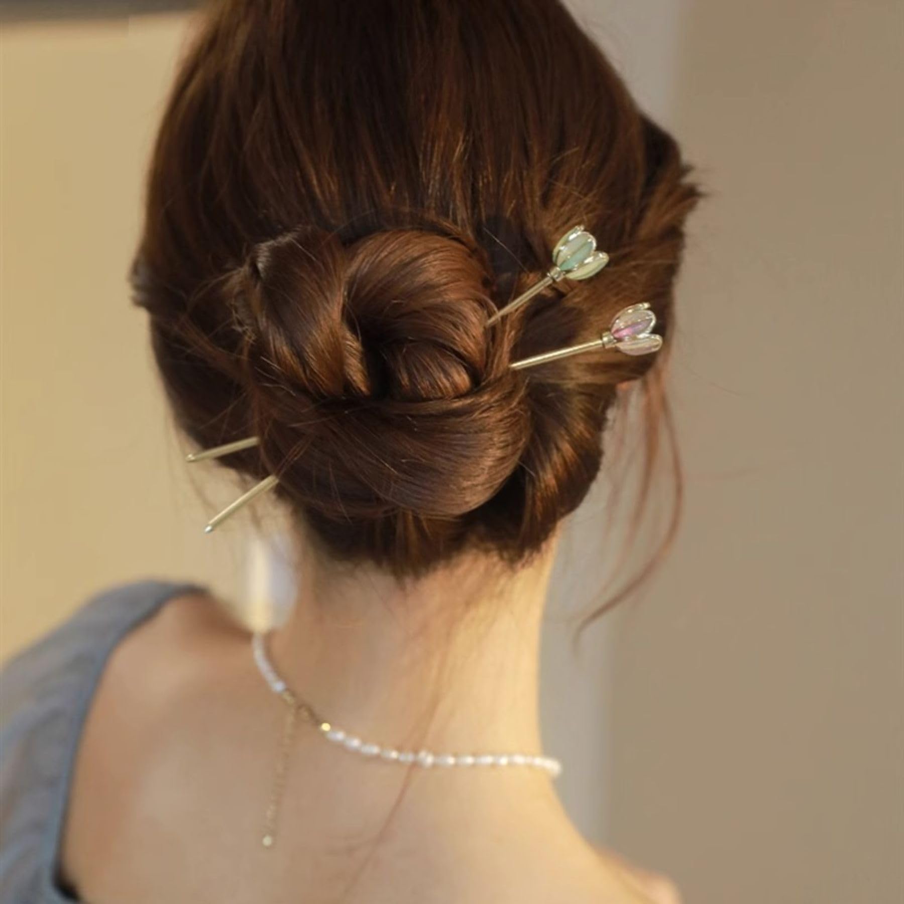 Flower Hair Pins Metal Hair Pin Tulip Flower Hair Stick for Women Girls, 1PCS Color3 - Image 4