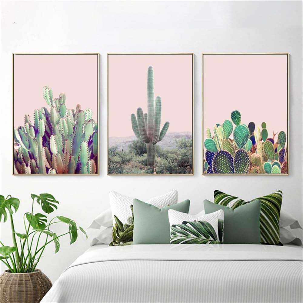 WBYZAC Wall Pictures-Green Cactus Print Poster Paintings Wall Pictures Art Plant Picture for Living Room Posters Bedroom Kitchen Home Decor Artwork-40 * 50cm*3PCS (No Frame)