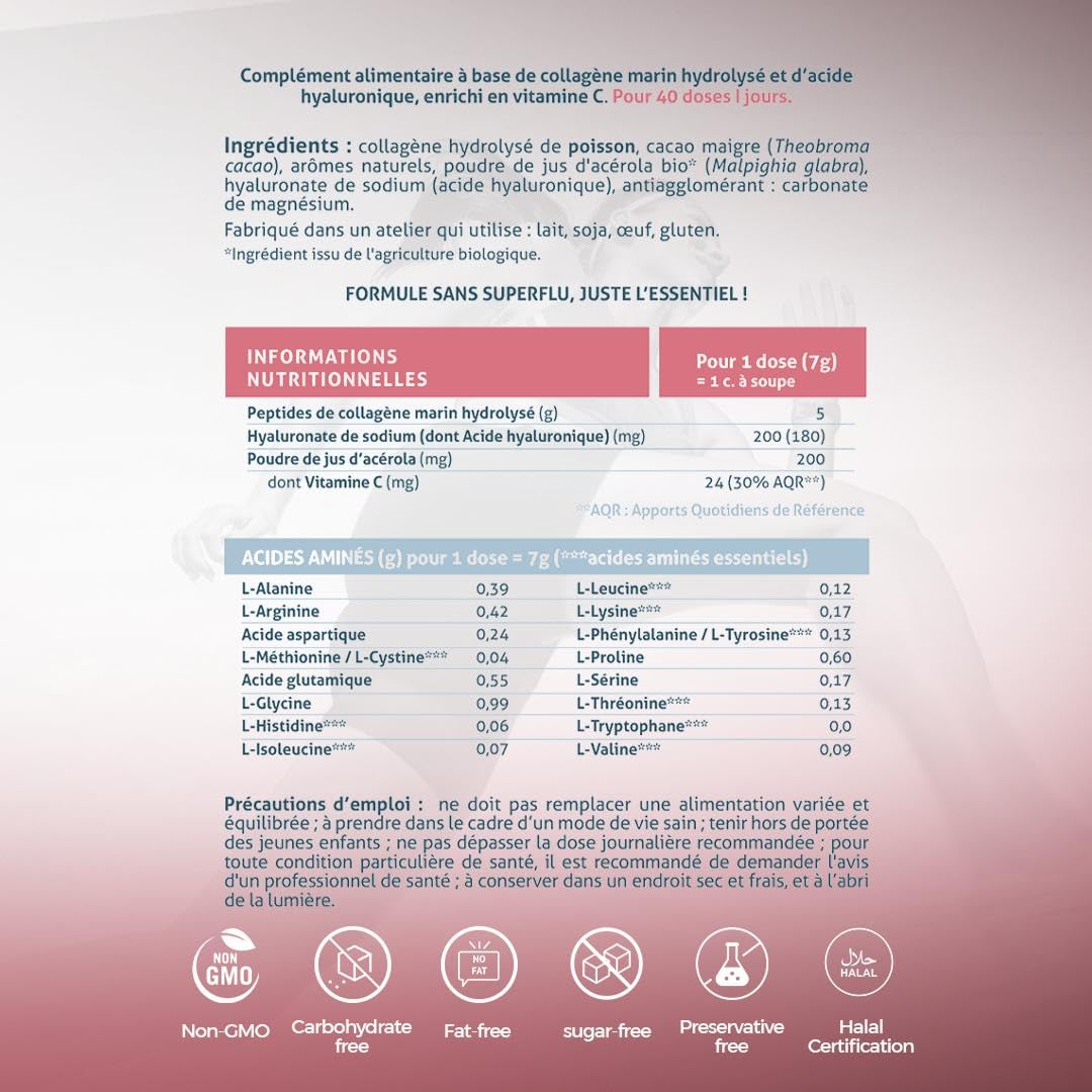 NUVILINE Beauty - Collagène Marin Peau Anti-Âge - Hydrolysé En Poudre - Acide Hyaluronique + Vitamine C BIO - Protection Stress Oxydatif - Premium - France - 280g (45 doses), Chocolat