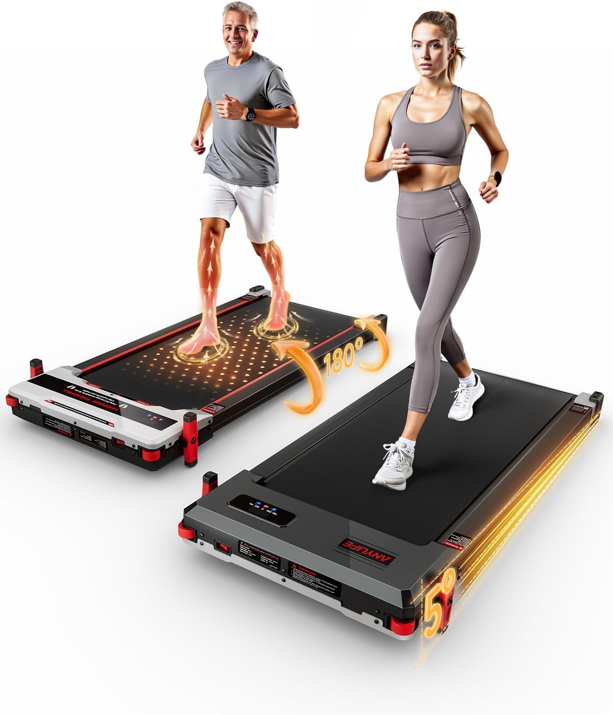 Walking Pad Treadmill, Anylife Under Desk Walking Pads Incline 330lb Capacity, 2.5HP Portable Treadmills for Home, Compact Treadmill Small Running Pad with LED Display, Remote Control White Black