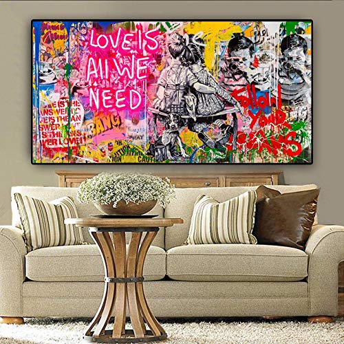 Impression d'art sur toile moderne graffiti grand format 80x160 - 2