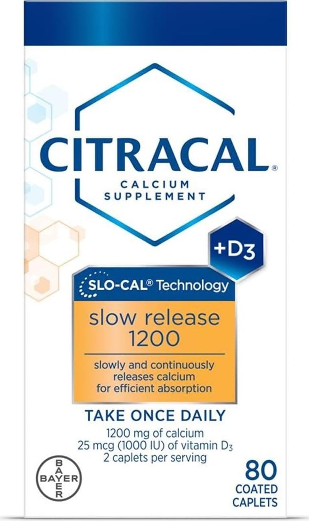 Citracal Slow Release- Calcium 1200 mg with Vitamin D3, Magnesium, Calcium Supplement, Bone Health Support, Take Once Daily Caplet, 80 Count Unflavored 80 Count (Pack of 1)