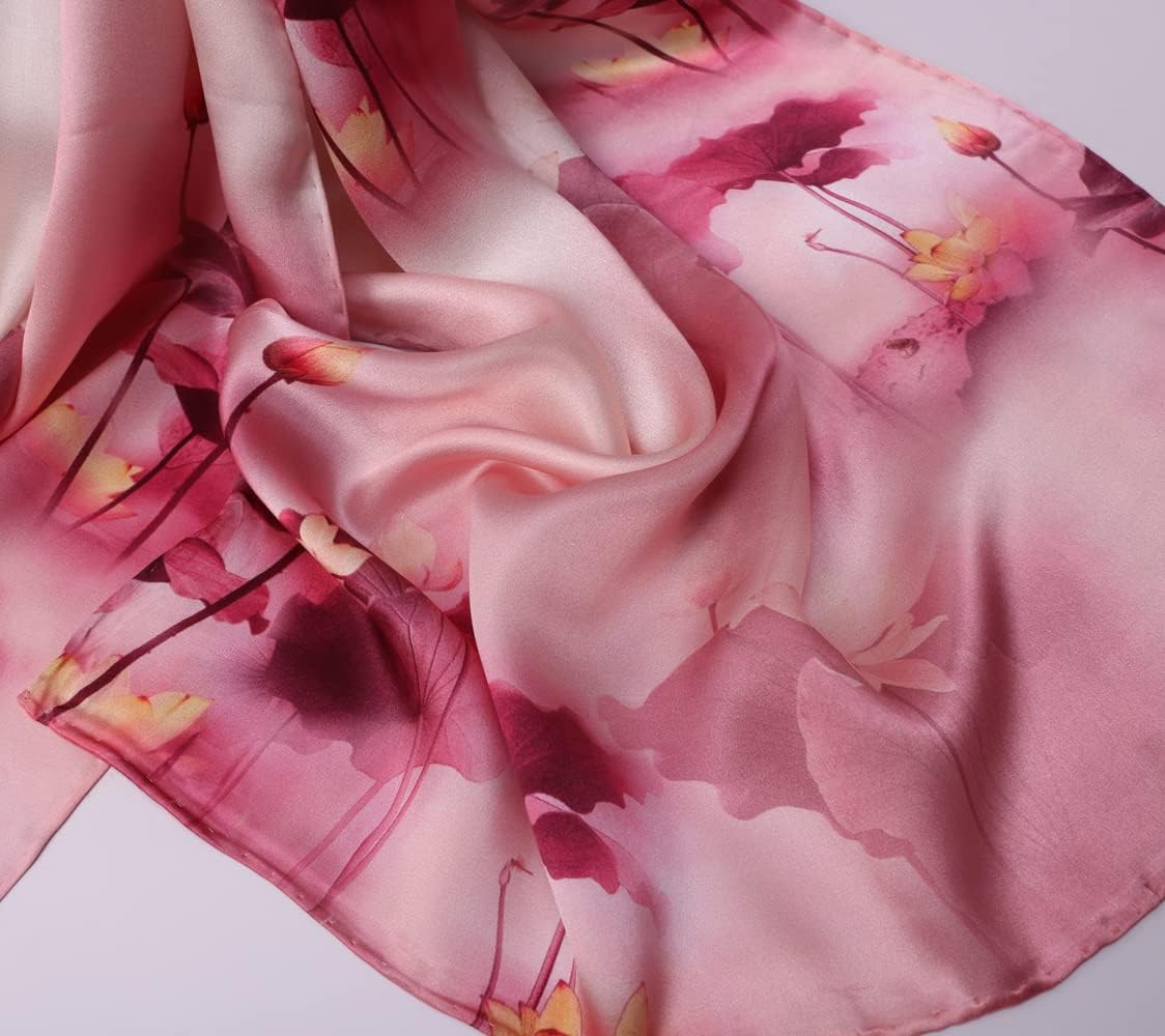 100% Mulberry Silk Scarfs for Women Floral Print Satin Long Scarf for Headscarf Hair Wraps Shawl with Gift Packed - Image 5