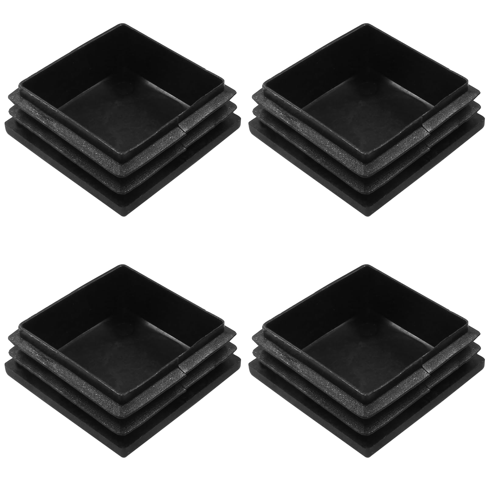 Bonsicoky 2" Square Plastic Plugs, Black, 4 Pack | Tubing End Caps, Insert for Square Tube, Furniture Legs