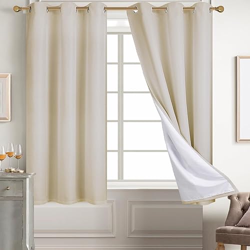 Miniatura 103 de Diraysid Cortinas 100% opacas de lino blanco para dormitorio, con ojales, aislamiento térmico, cortinas de oscurecimiento de habitación (2 paneles,