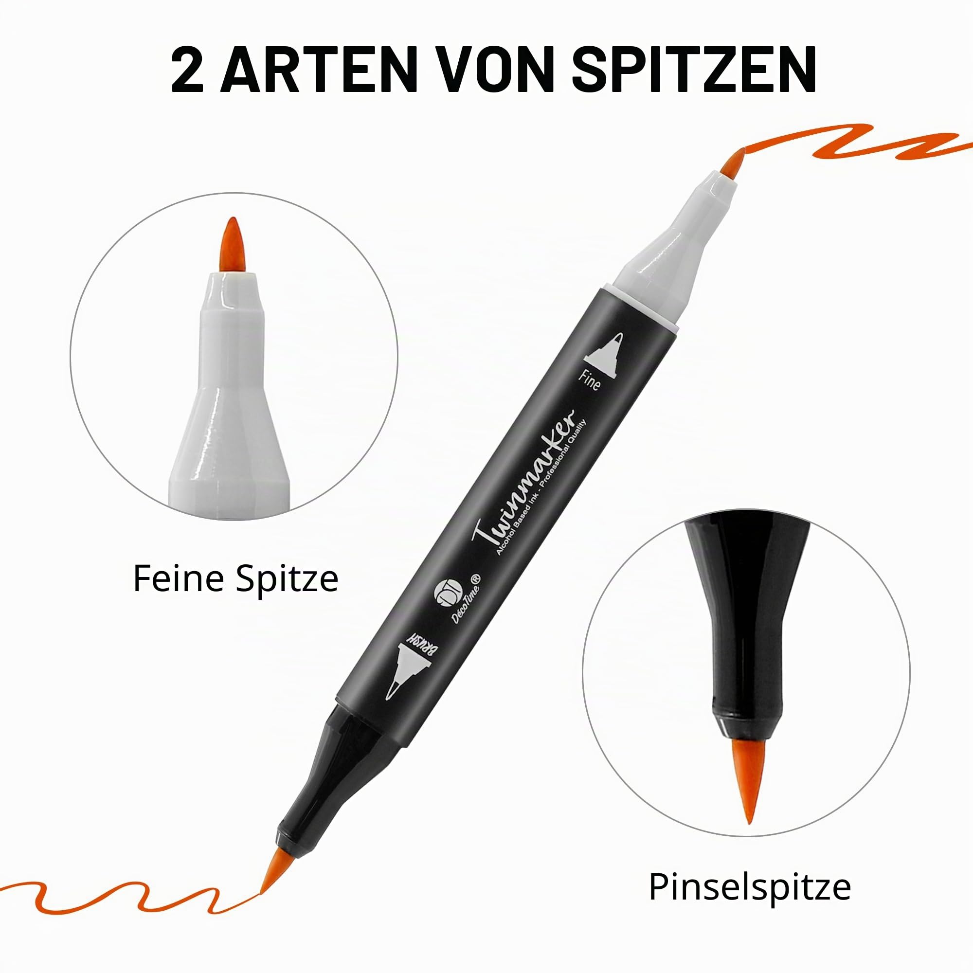 Decotime Twin Alkohol-Marker mit stapelbarer Alkoholmarker-Aufbewahrungsschale – 80 Dual-Tip Fein- & Pinselmarker – farbige Markerstifte für Erwachsene, Kinder – schnelltrocknende Kunstbedarf zum