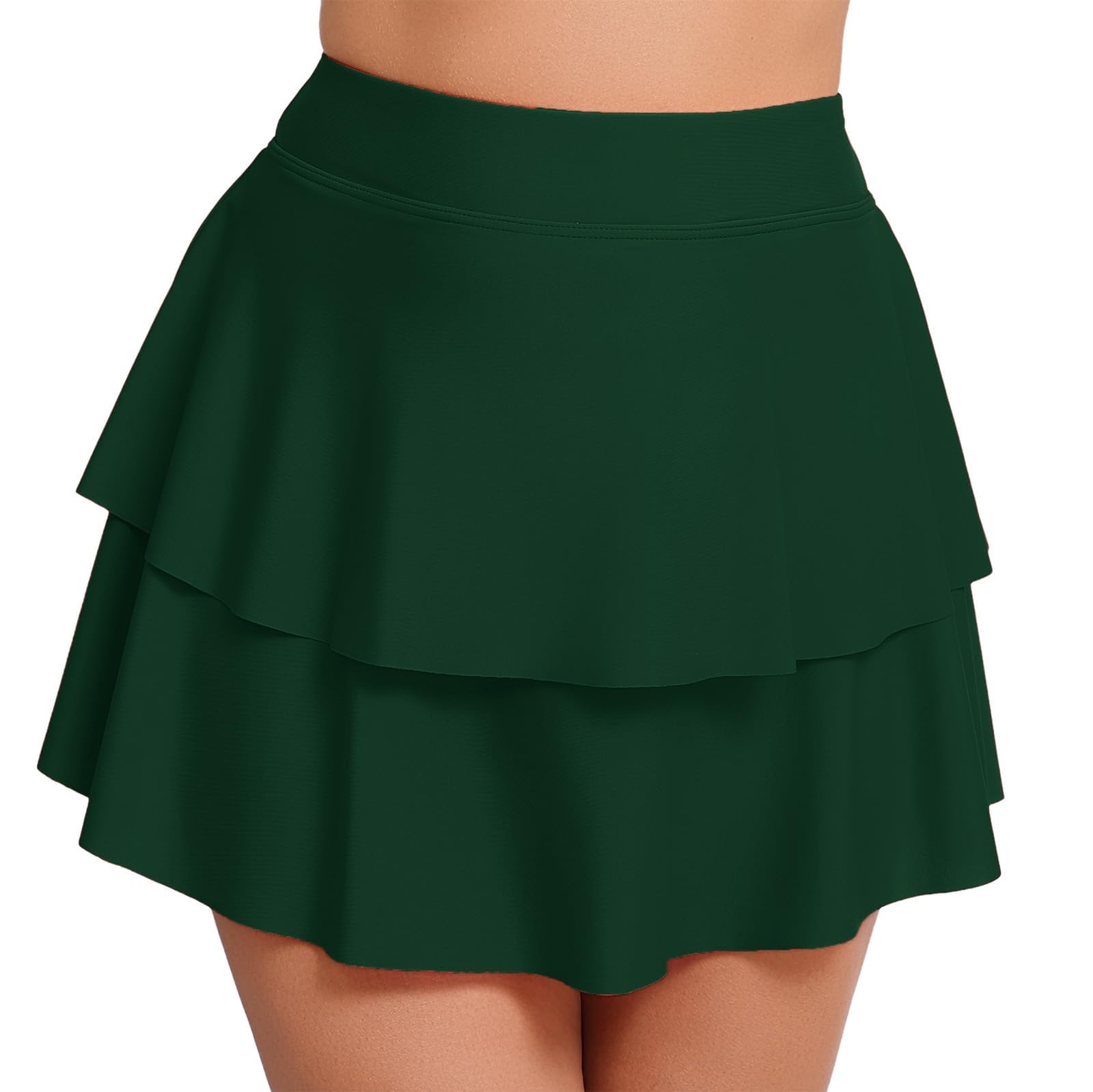 Halcurt Falda de natación de cintura alta con volantes y pantalones cortos con control de abdomen para mujer