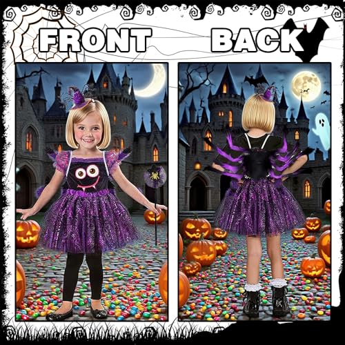 RURIZHONGTIAN Spinnenkostüm Kinder, Halloween Kostüm Kinder Spinne, Spinnen Verkleidung mit Tüllrock, Spinne Haarreifen und Plüschspinne, für Halloween Cosplay Karneval Mottoparty
